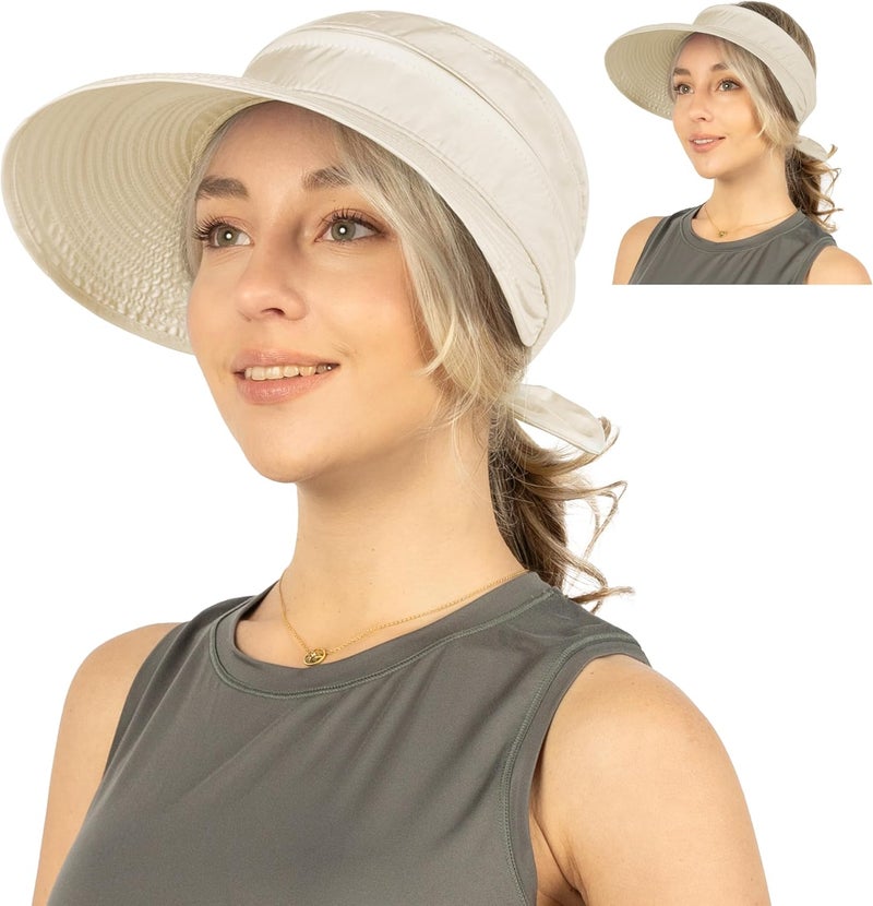 Suncube Women Sun Hat for Outdoor UV Protection, Wide Brim Sun Hat Ponytail, Convertible Zip-Off Beach Hat Visor - Image 1